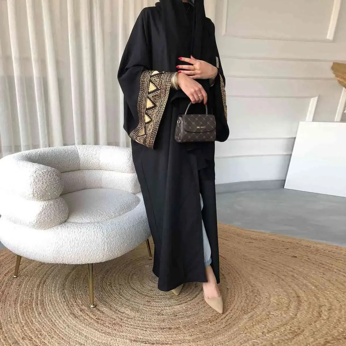 Arab Muslim Women Embroidery Cardigan Open Abaya Dress