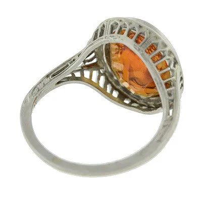 Art Deco 18kt Carved Citrine Cameo Filigree Ring