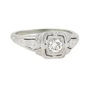 Art Deco 18kt Diamond Filigree Engagement Ring 0.30ct