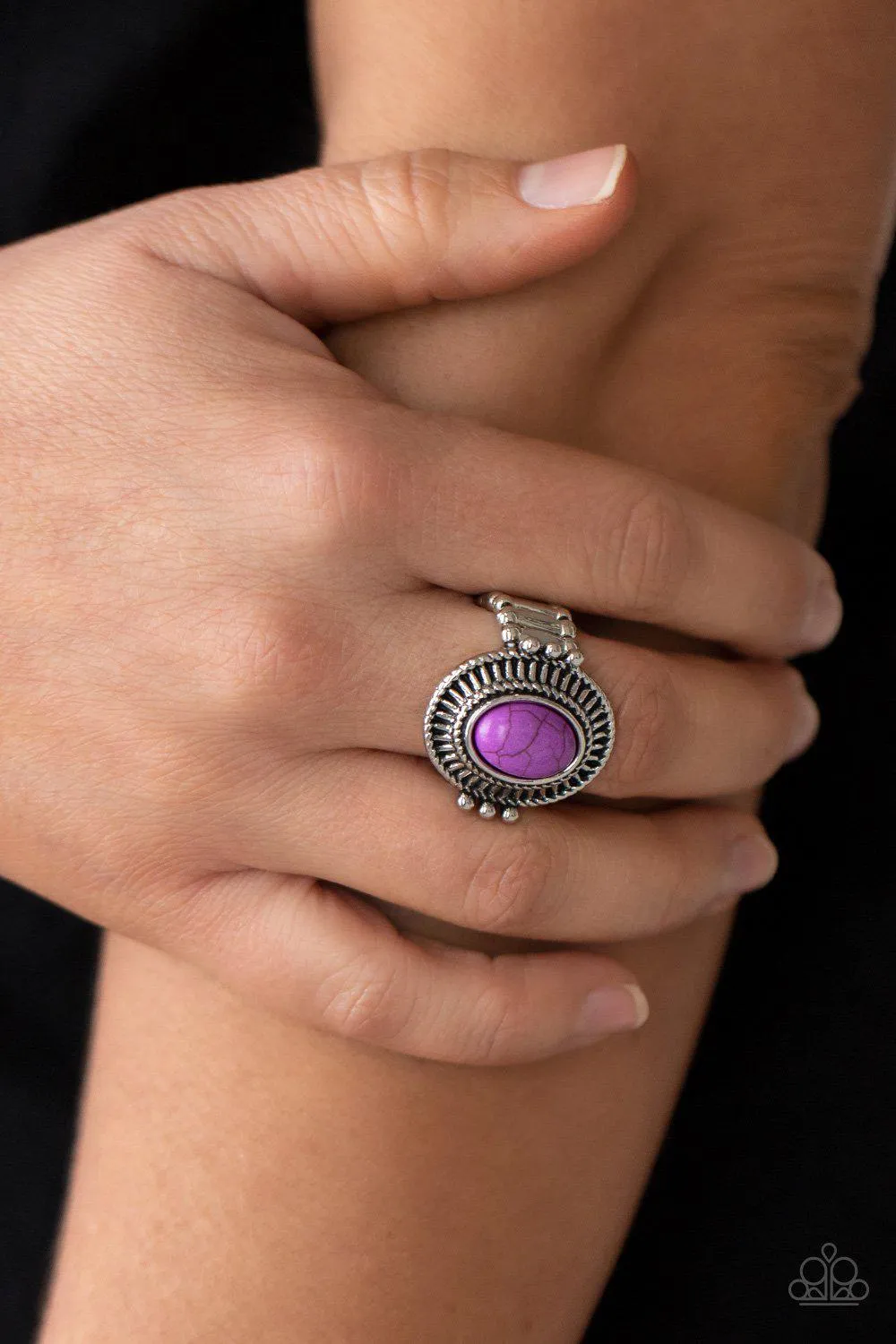 BADLANDS To The Bone Purple Stone Ring - Paparazzi Accessories