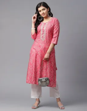 Bandhini Print Kurti Pant Set with Gota Patti Work