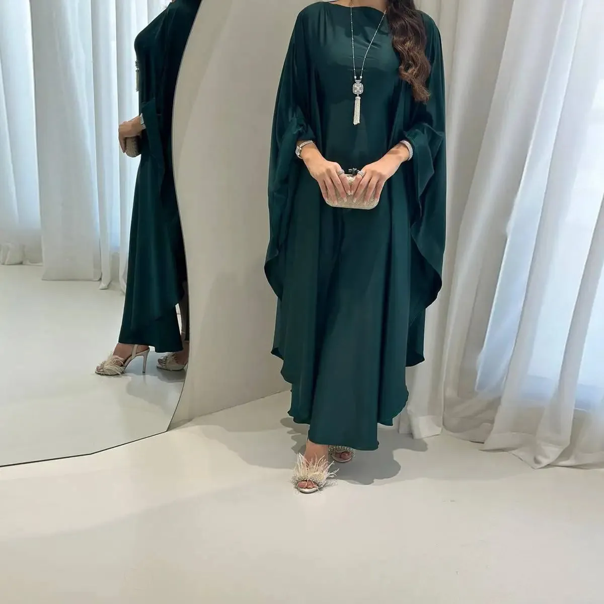 Batwing Sleeve Farasha Abaya Dress Free Size