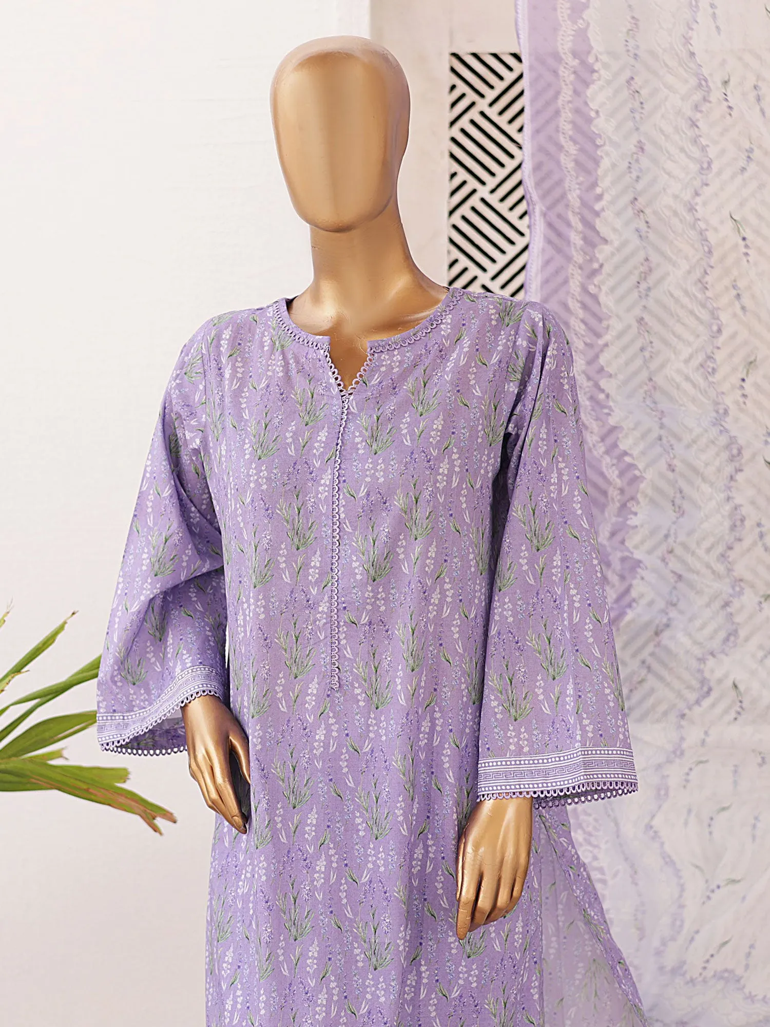 Bin Saeed Printed Lawn 3-Piece Suit - Lavender