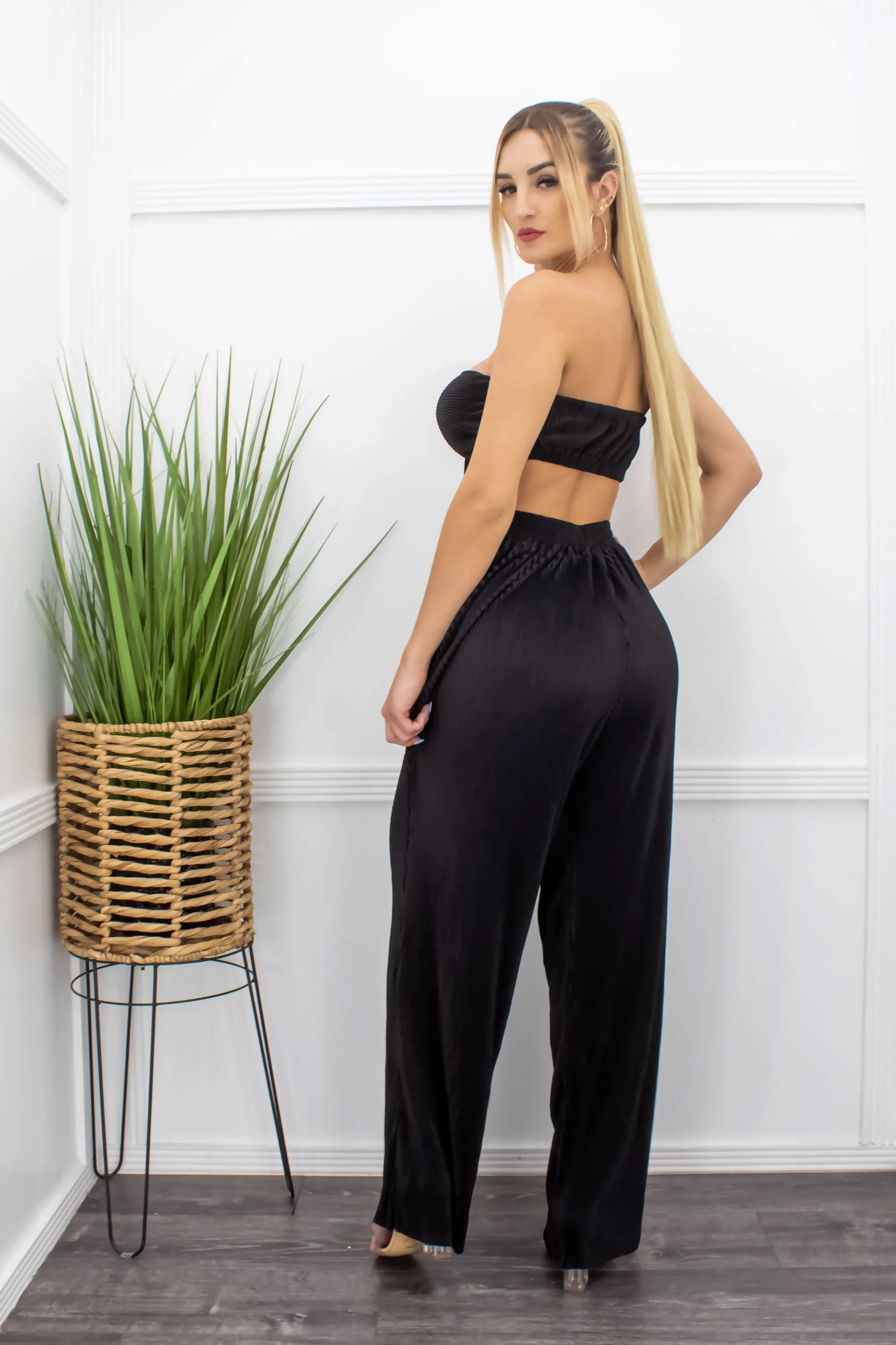 Black Crop Top Pant Set