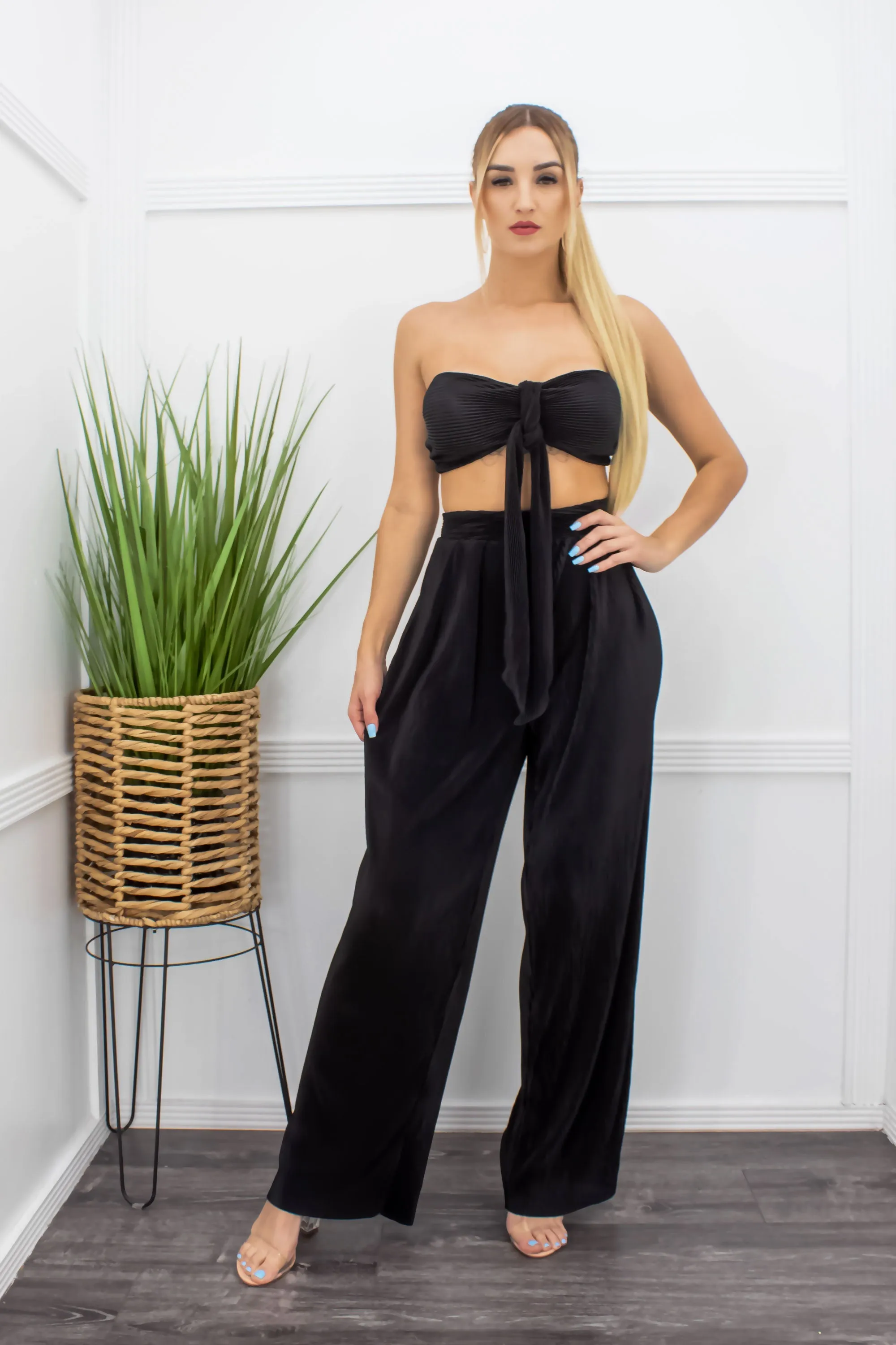 Black Crop Top Pant Set