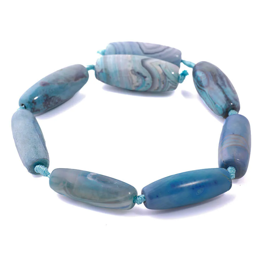 Blue Purple Terra Agate 14x40mm Rice 15-16 Inch