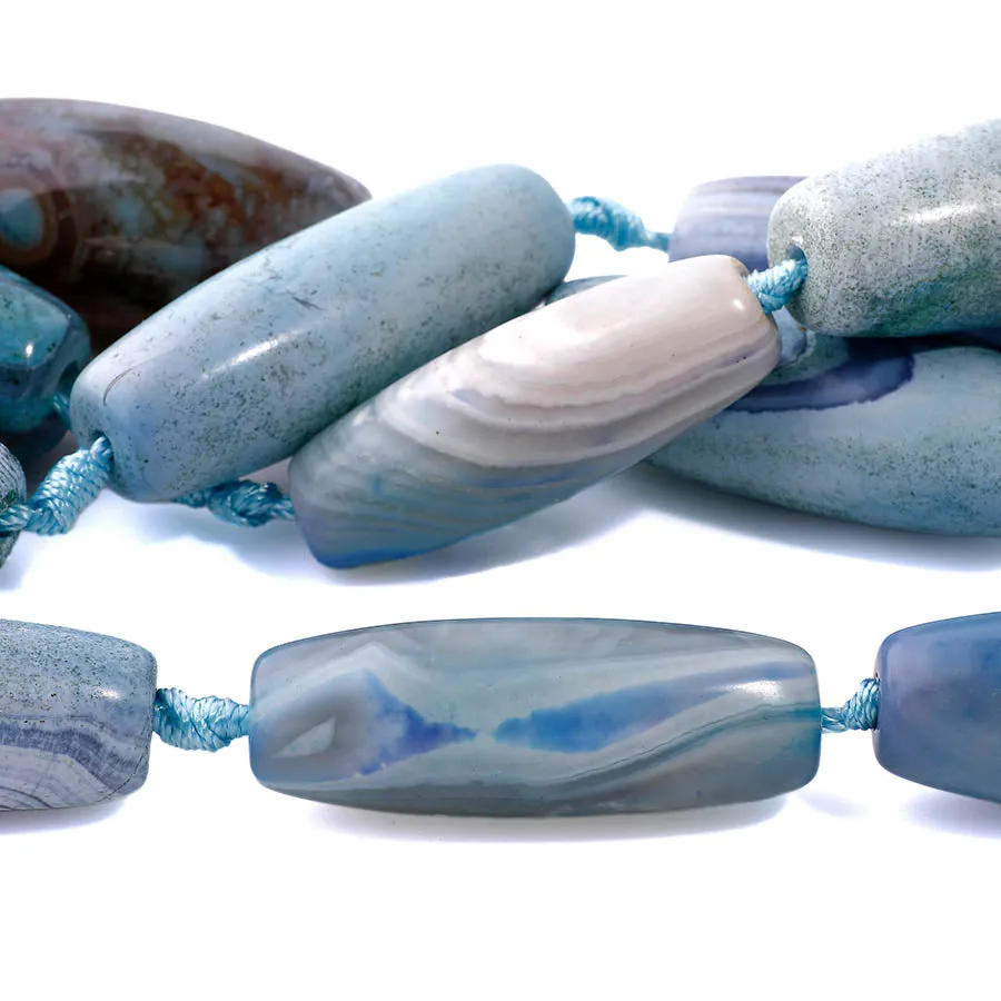 Blue Purple Terra Agate 14x40mm Rice 15-16 Inch