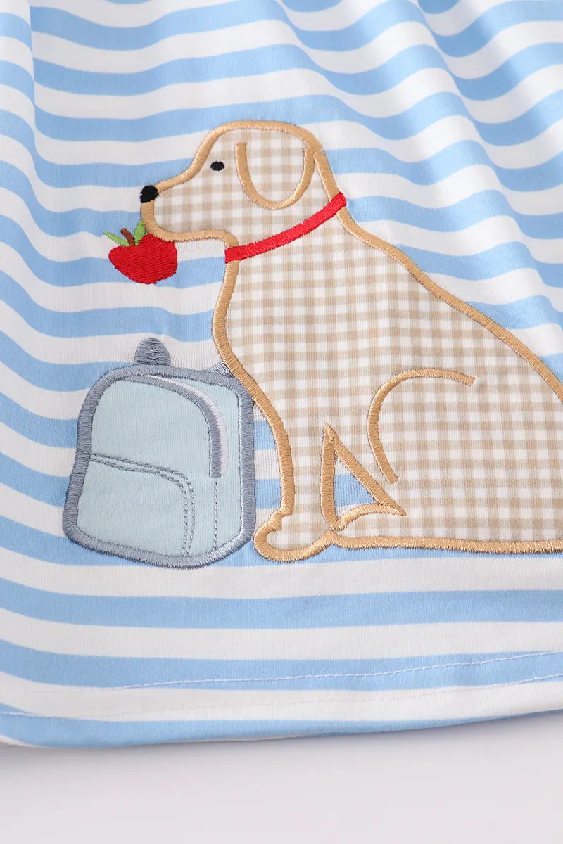 Blue stripe dog applique set