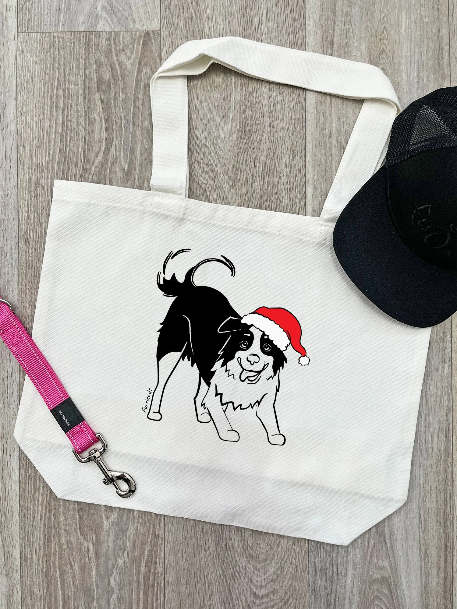 Border Collie Christmas Edition Cotton Canvas Shoulder Tote Bag