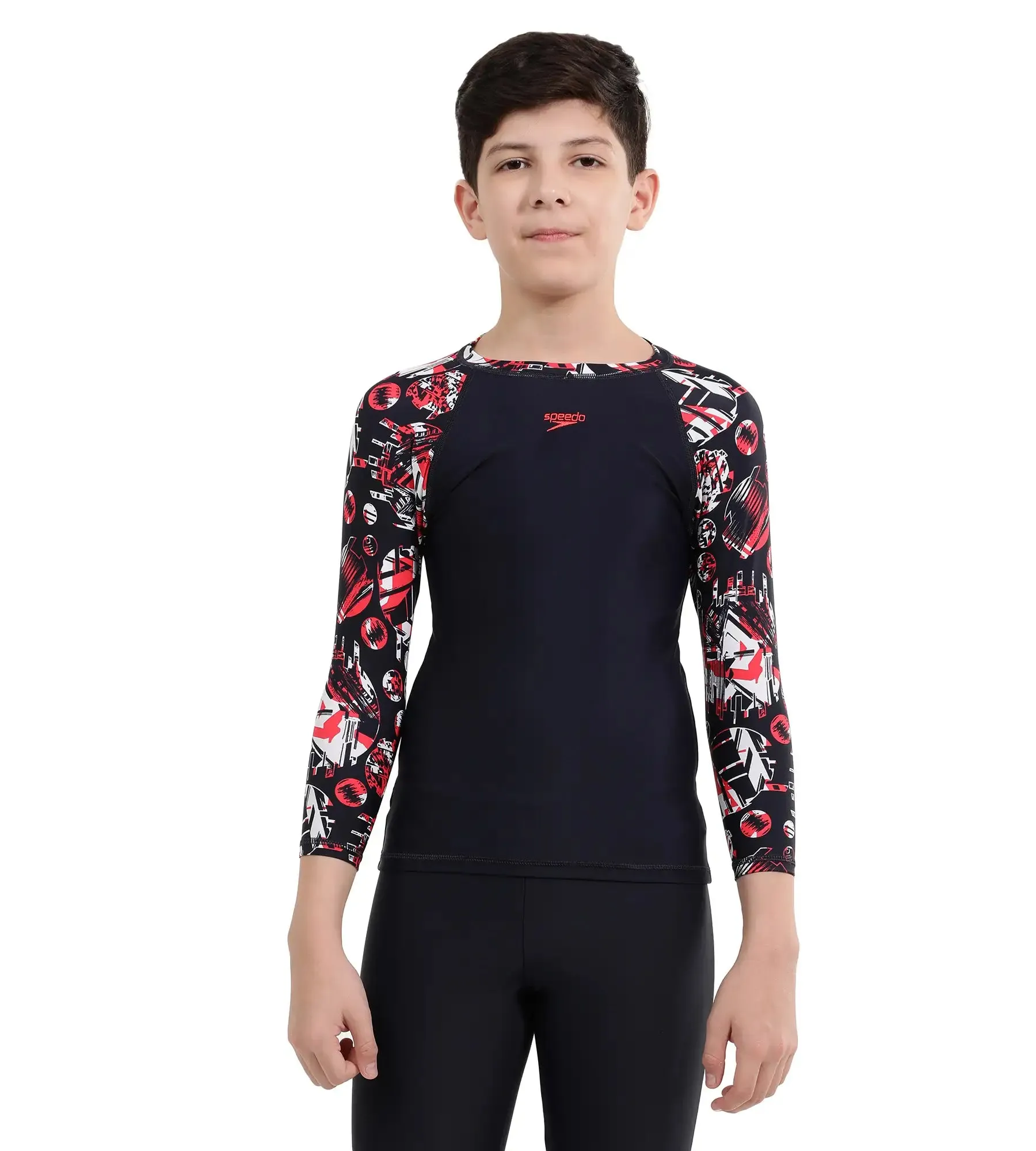 Boy's Endurance Glitchamp Long Sleeve Suntop - True Navy & Lava Red