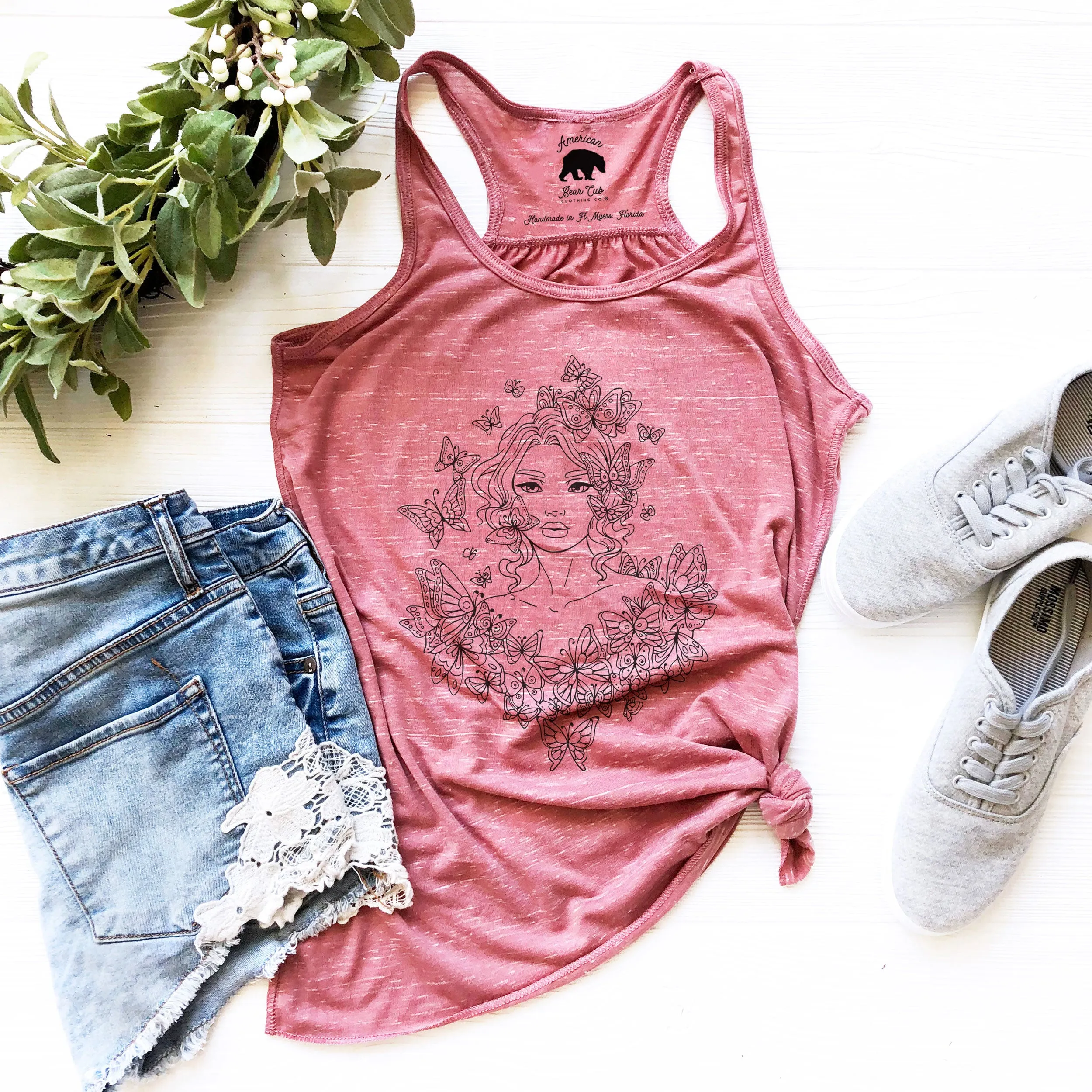 Butterfly Goddess flowy racerback tank tops