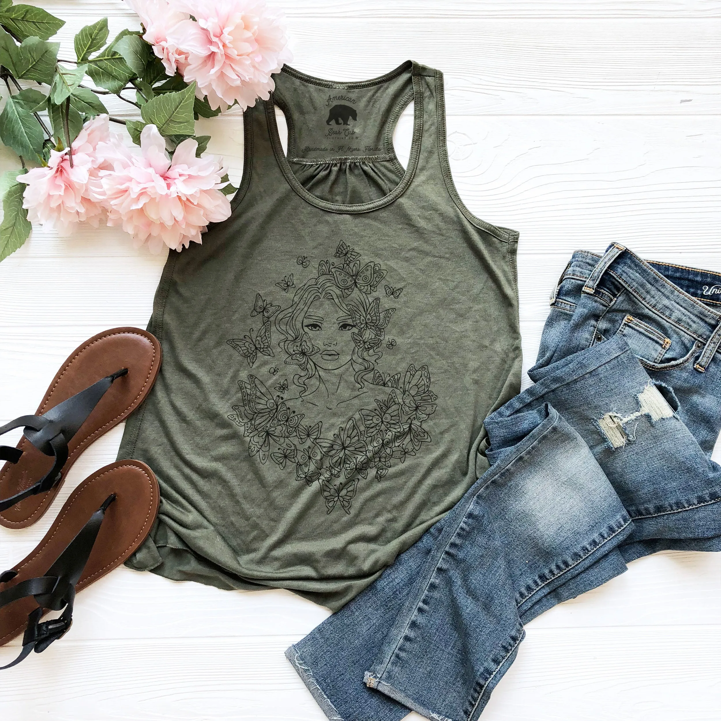 Butterfly Goddess flowy racerback tank tops