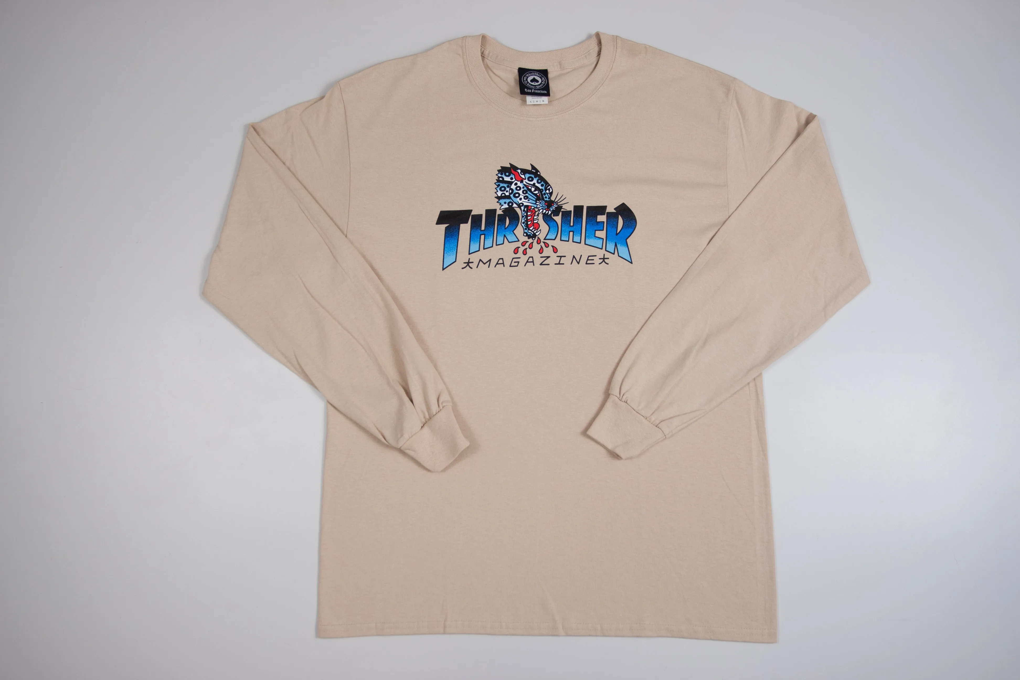 Camiseta Thrasher Leopard Magazine Manga Longa Bege