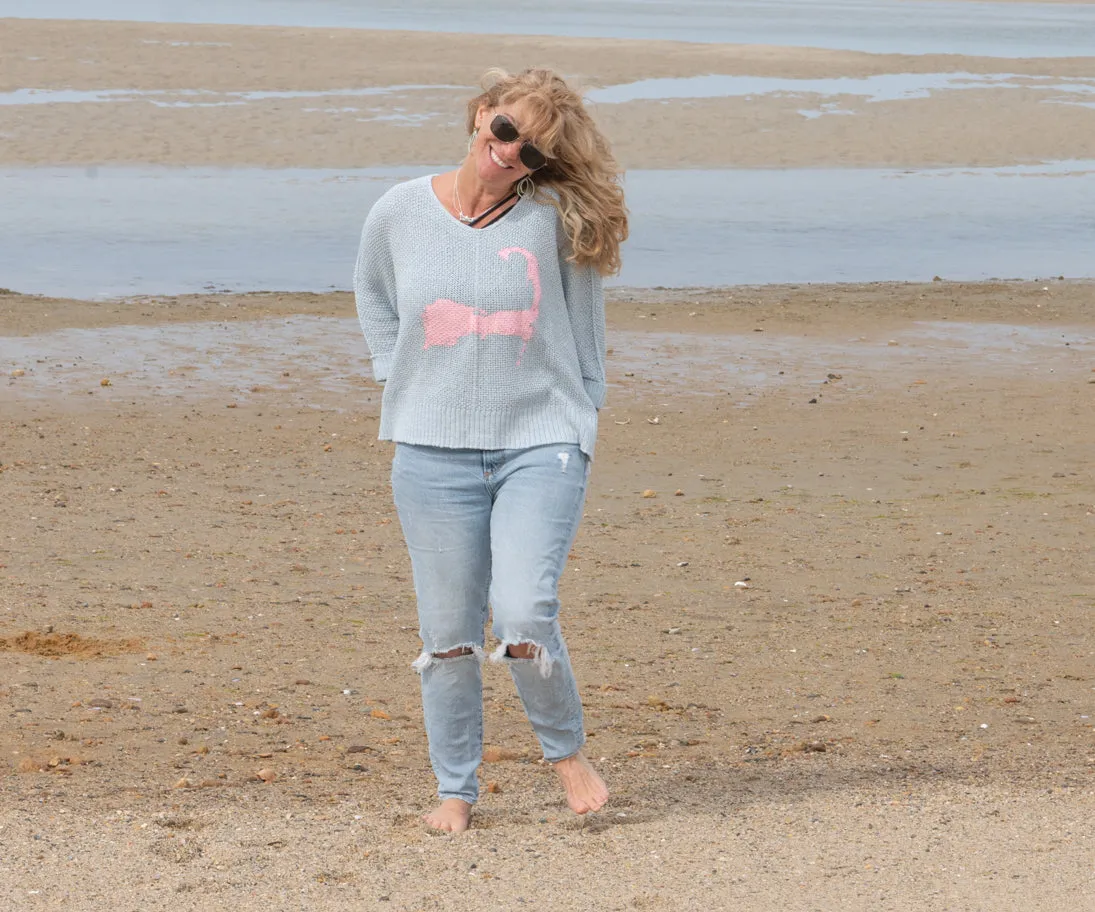 Cape Cod Map Slouch Sweater Light Blue/Pink