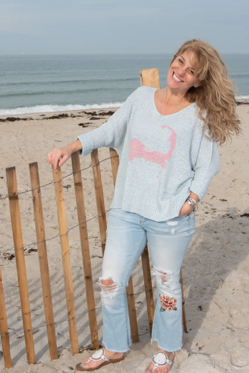 Cape Cod Map Slouch Sweater Light Blue/Pink