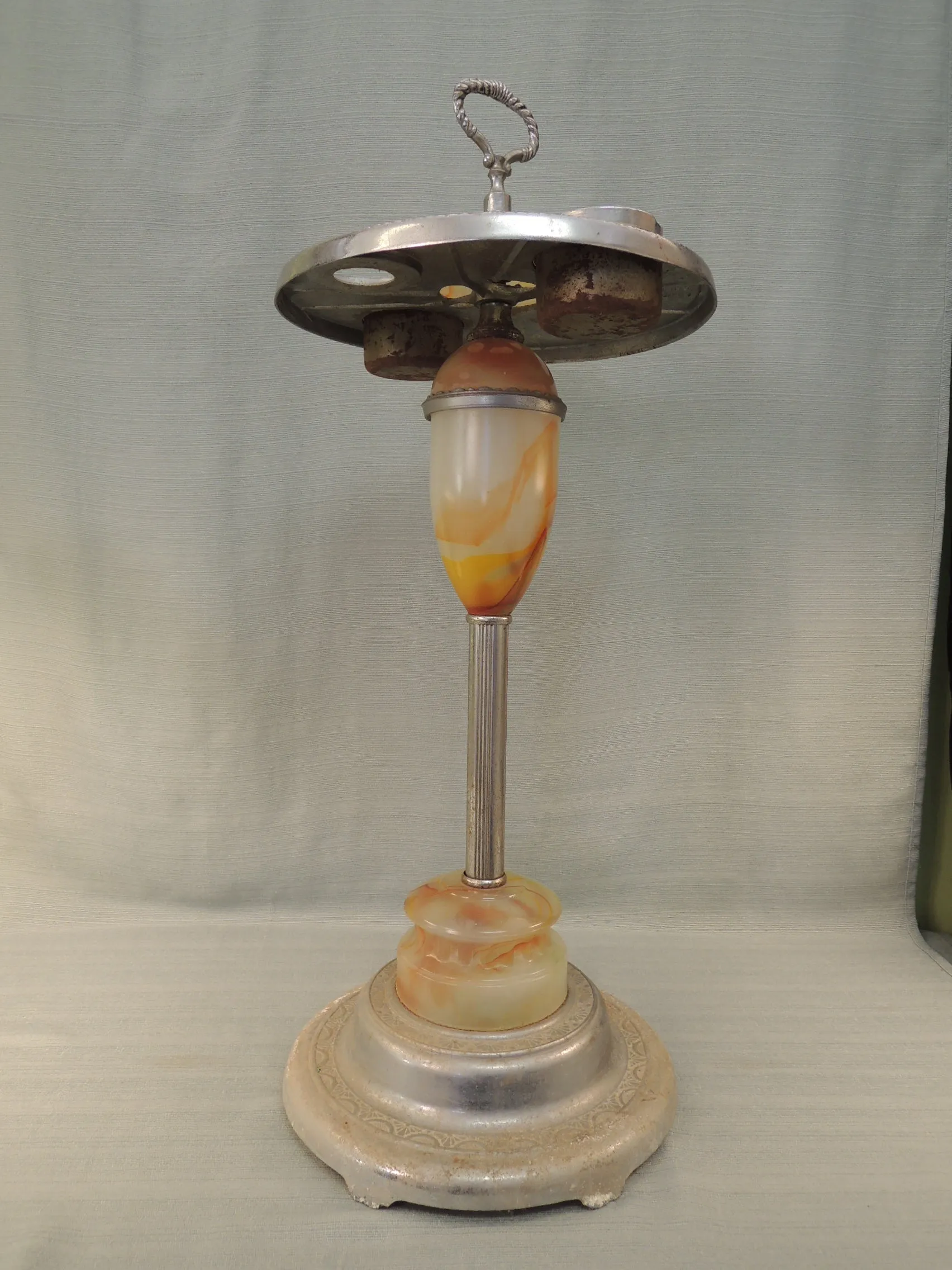 Cast Aluminum and Slag Glass Smoking Stand - Vintage Condition