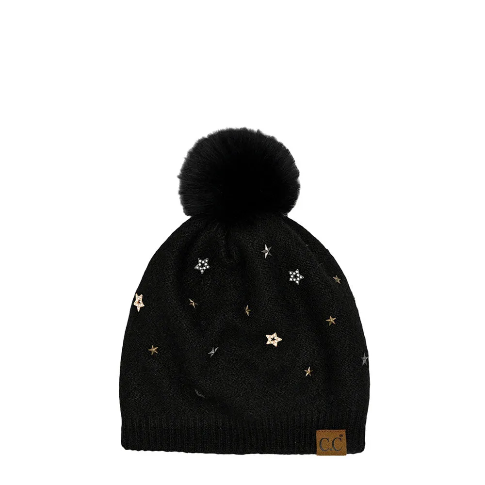 C.C Star Stud Pom Beanie