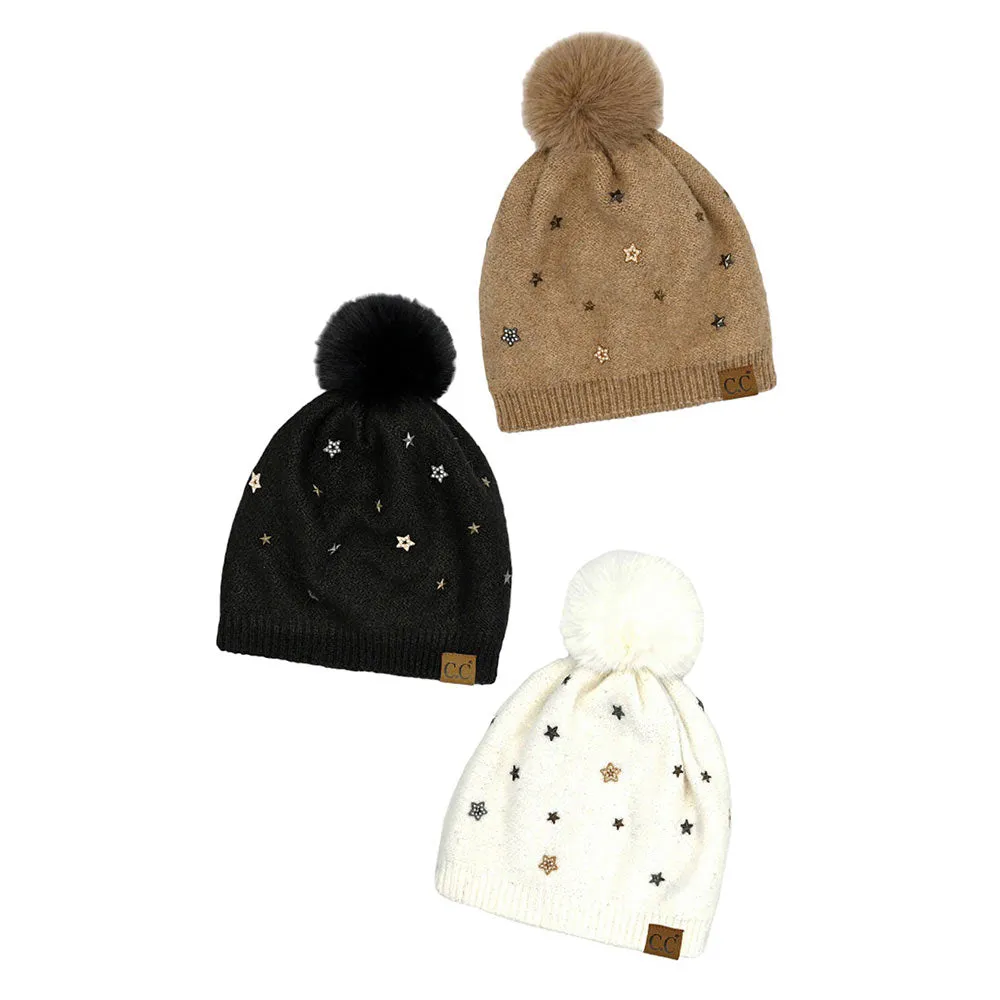 C.C Star Stud Pom Beanie