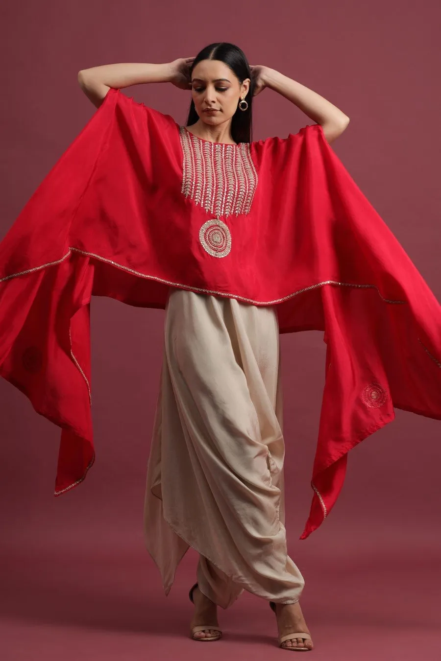 Cerise Pink Pure Silk Tunic with Harem Pants