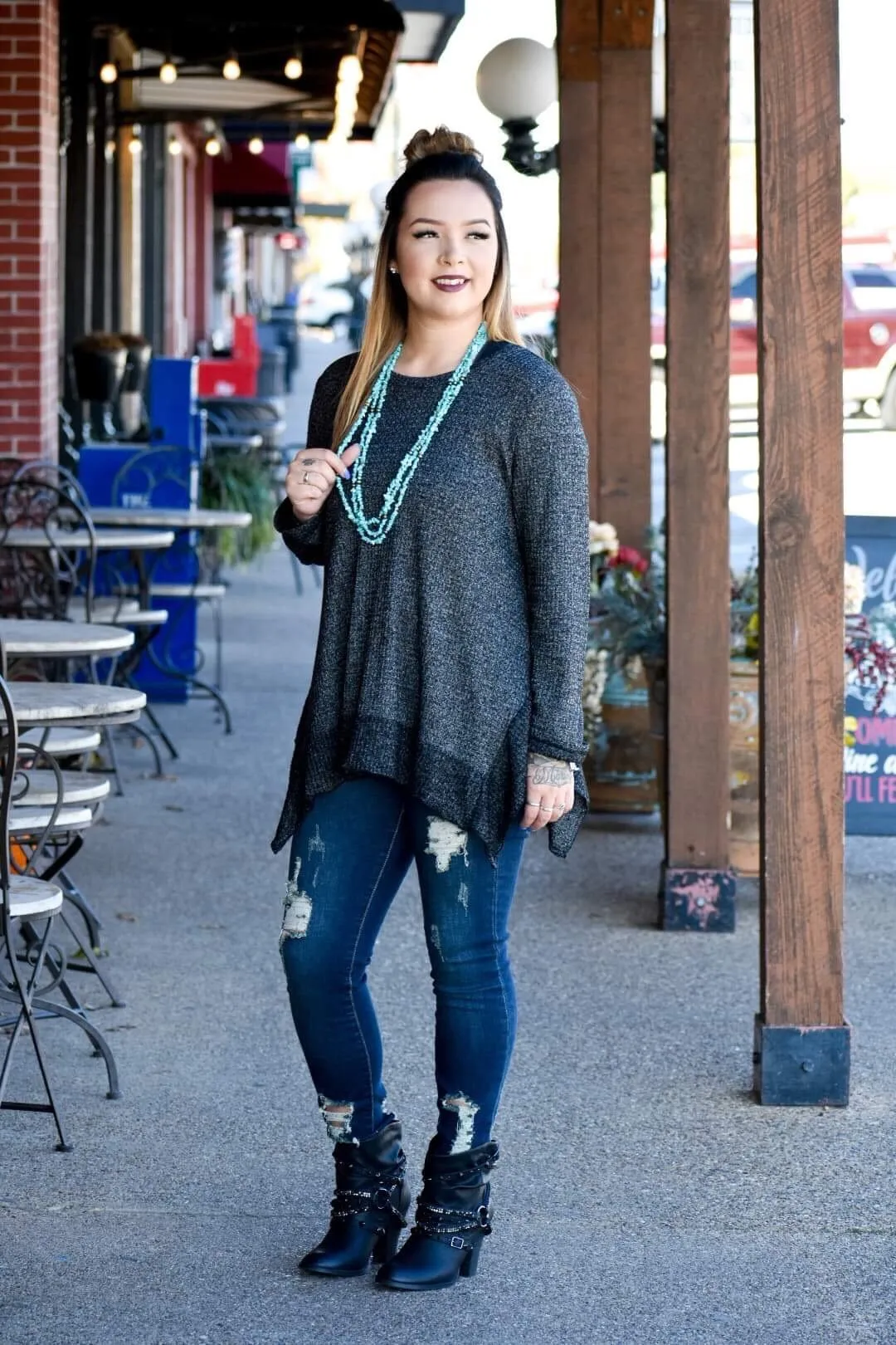 Charcoal Shark Bite Tunic Top