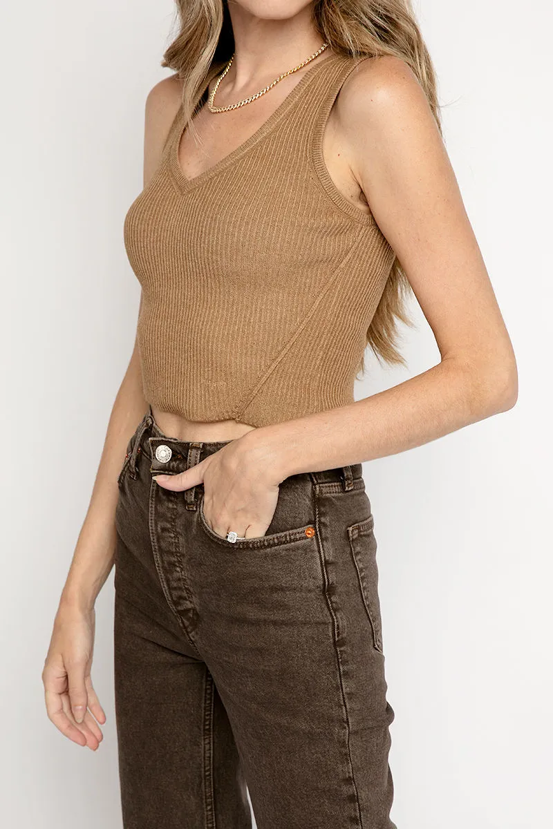 Crop Rib Sweater Tank in Café Au Lait