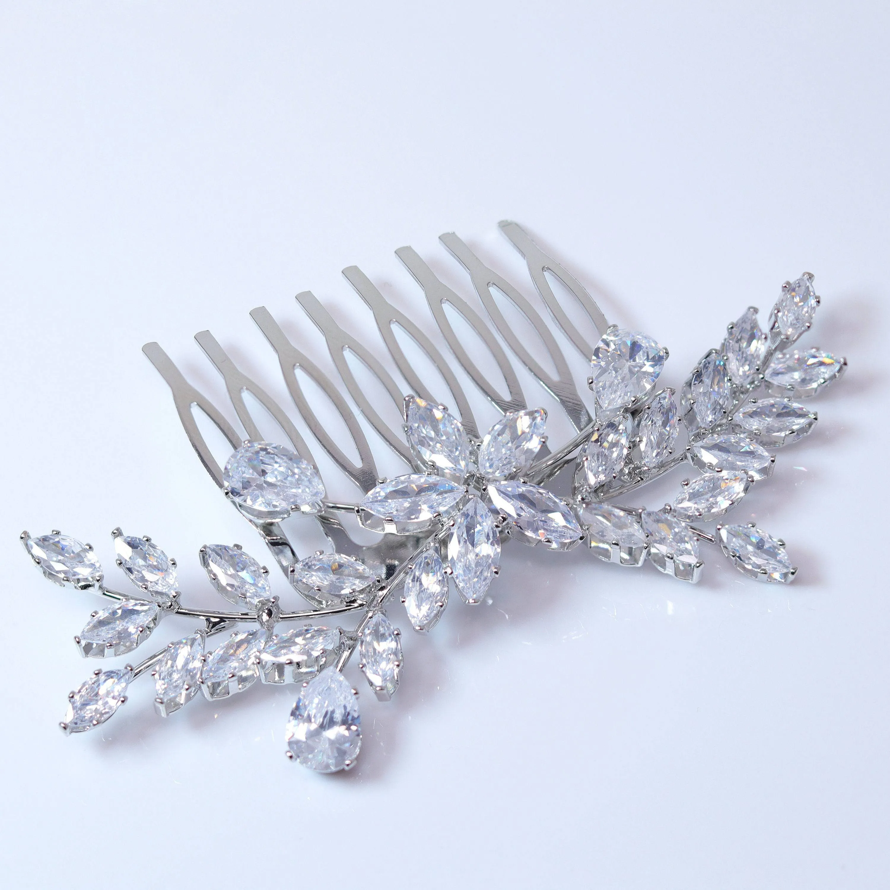 Cubic Zirconia, Diamond Flower Vine Leaves Floral Bridal Hair Comb, Bridal Hair Piece, Bridal Hair Accessories, Wedding Hair Accessory.