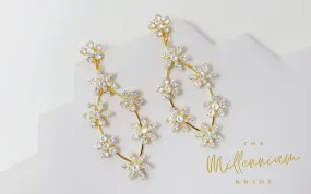 Cubic Zirconia Floral Vine Diamond Earrings, Long Bridal Earrings, Crystal Bridal Earrings, Statement Earrings, Gold Bride Earring.