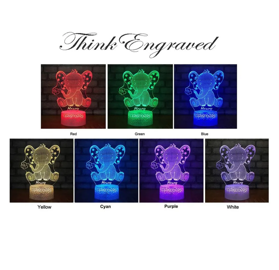 Custom Kids Name Night Light 7 Colors - Elephant Name Light