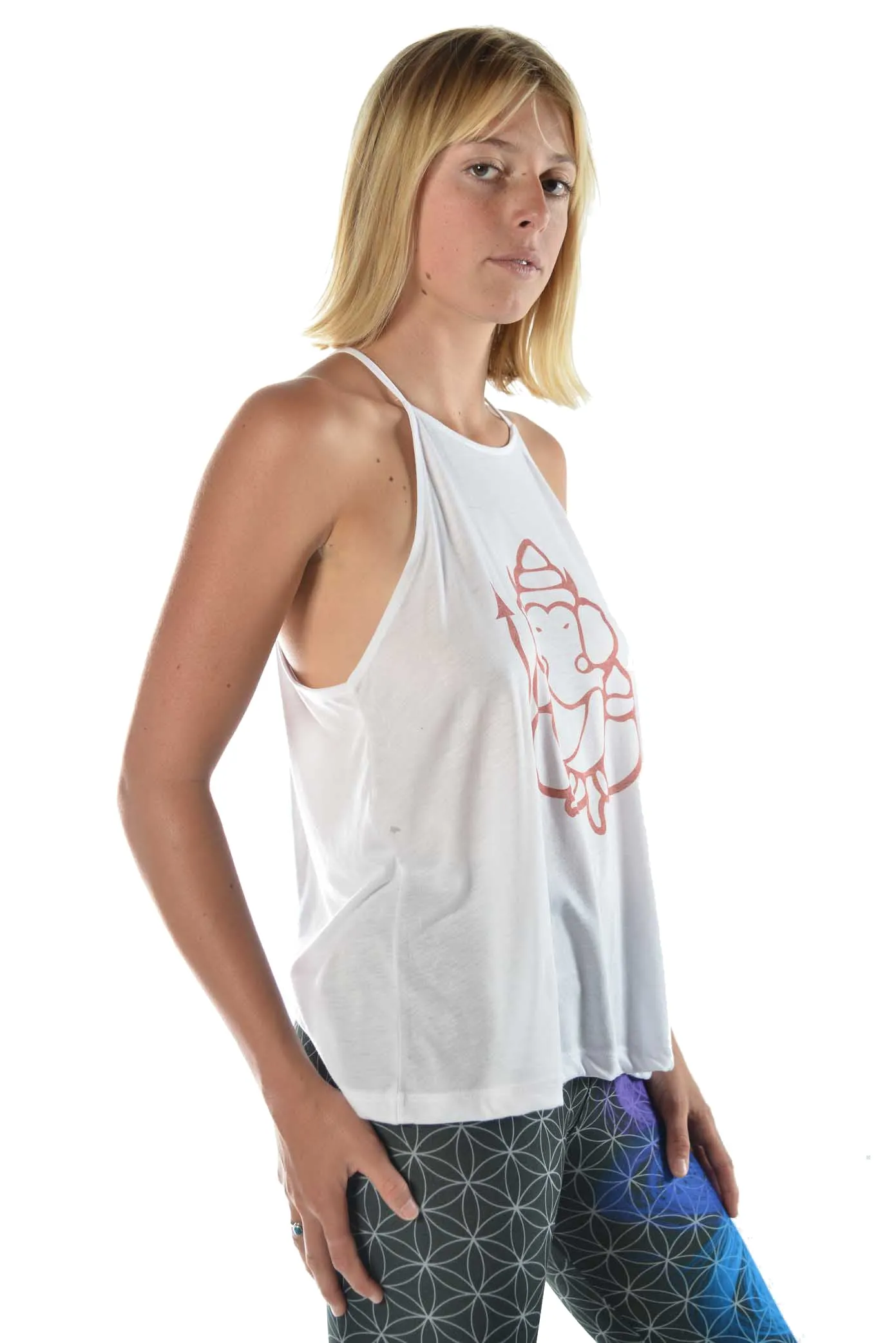 Devil Ganesh on flowy high neck tank