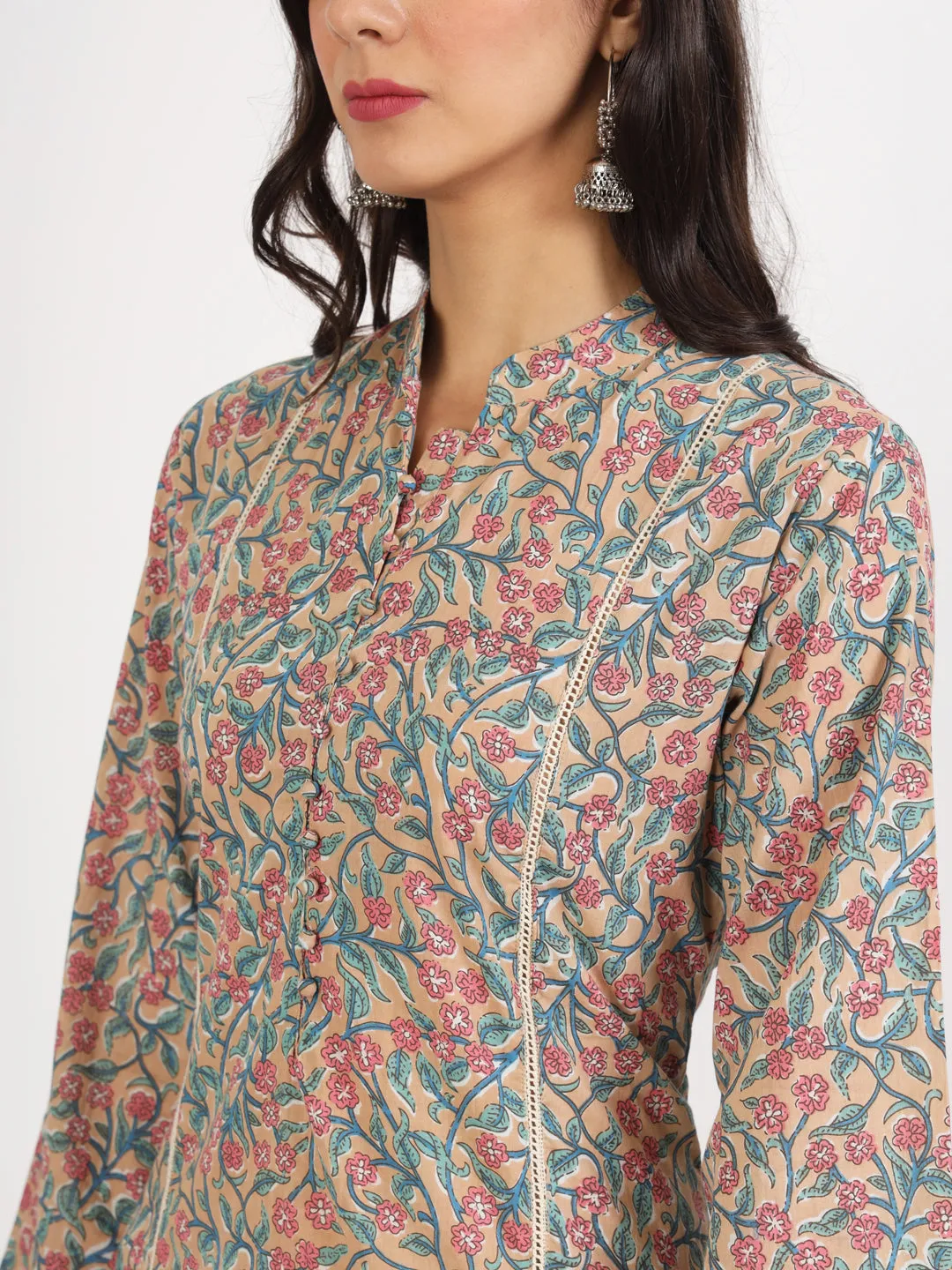 Divena Beige Floral Printed Cotton Co-ord Set