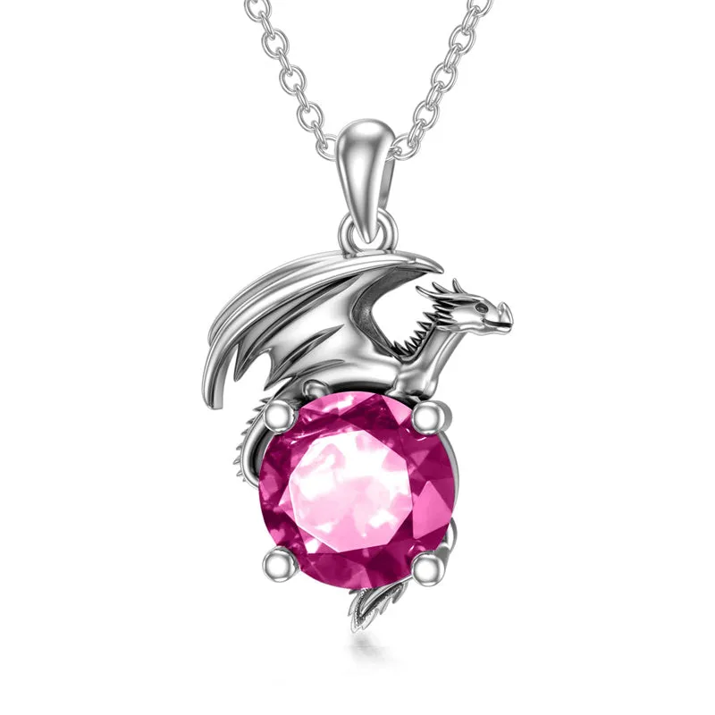 Dragon Necklace for Women/Men Sterling Silver Necklace with Birthstone Gift for Women/Men