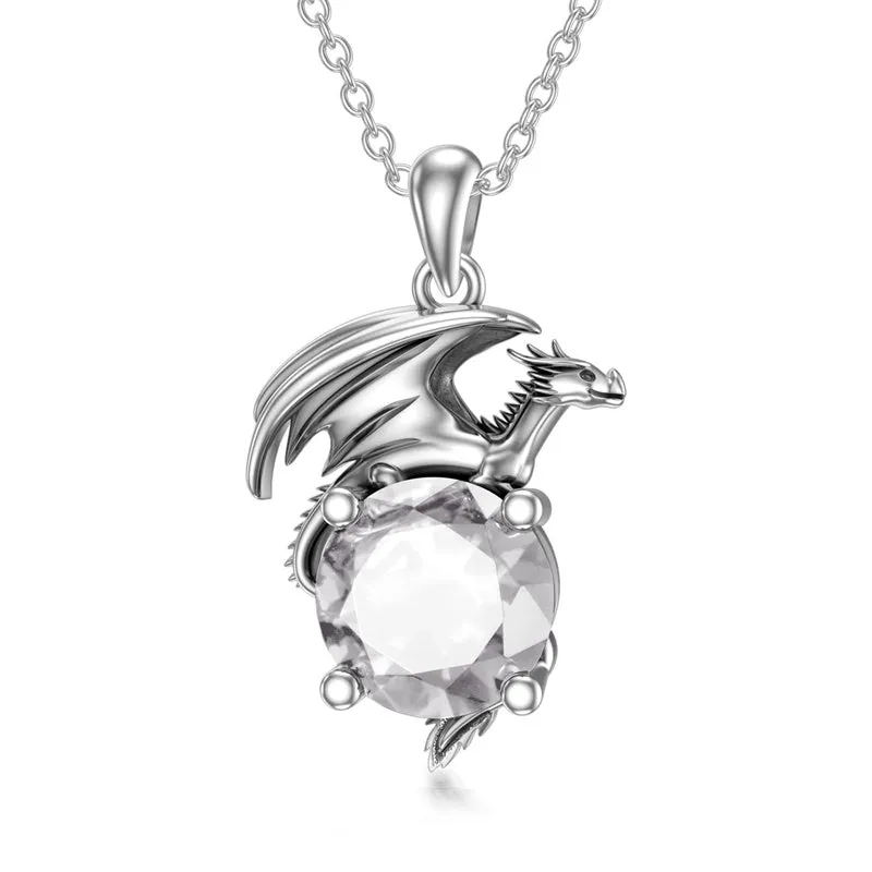 Dragon Necklace for Women/Men Sterling Silver Necklace with Birthstone Gift for Women/Men