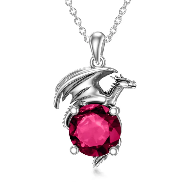 Dragon Necklace for Women/Men Sterling Silver Necklace with Birthstone Gift for Women/Men