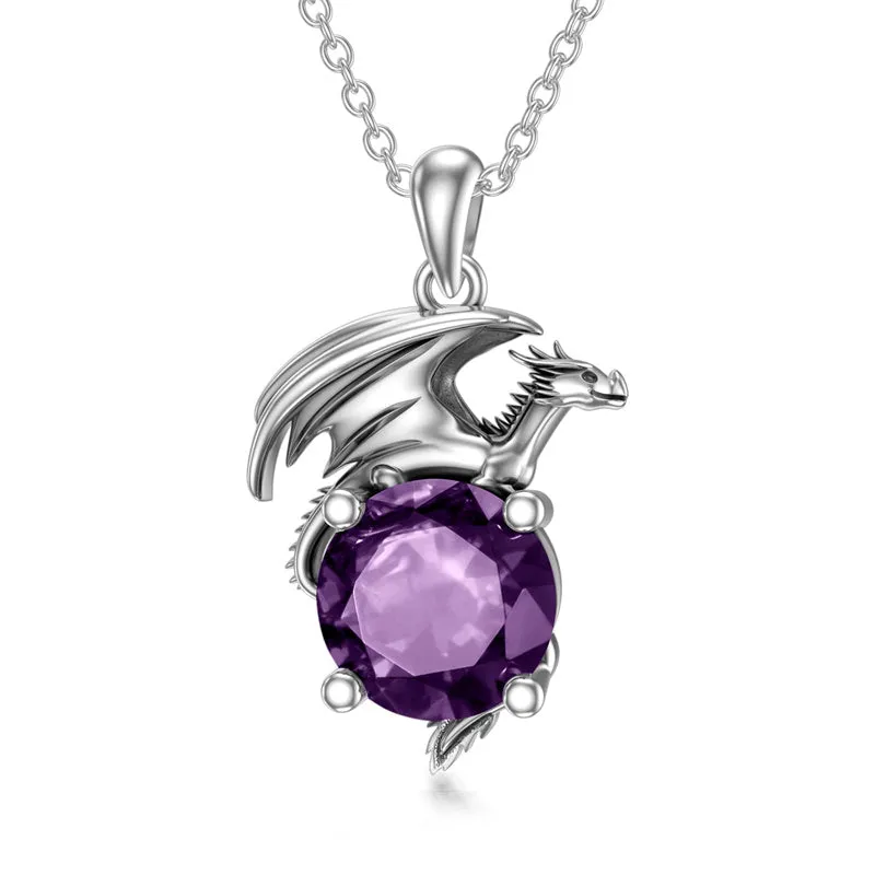 Dragon Necklace for Women/Men Sterling Silver Necklace with Birthstone Gift for Women/Men