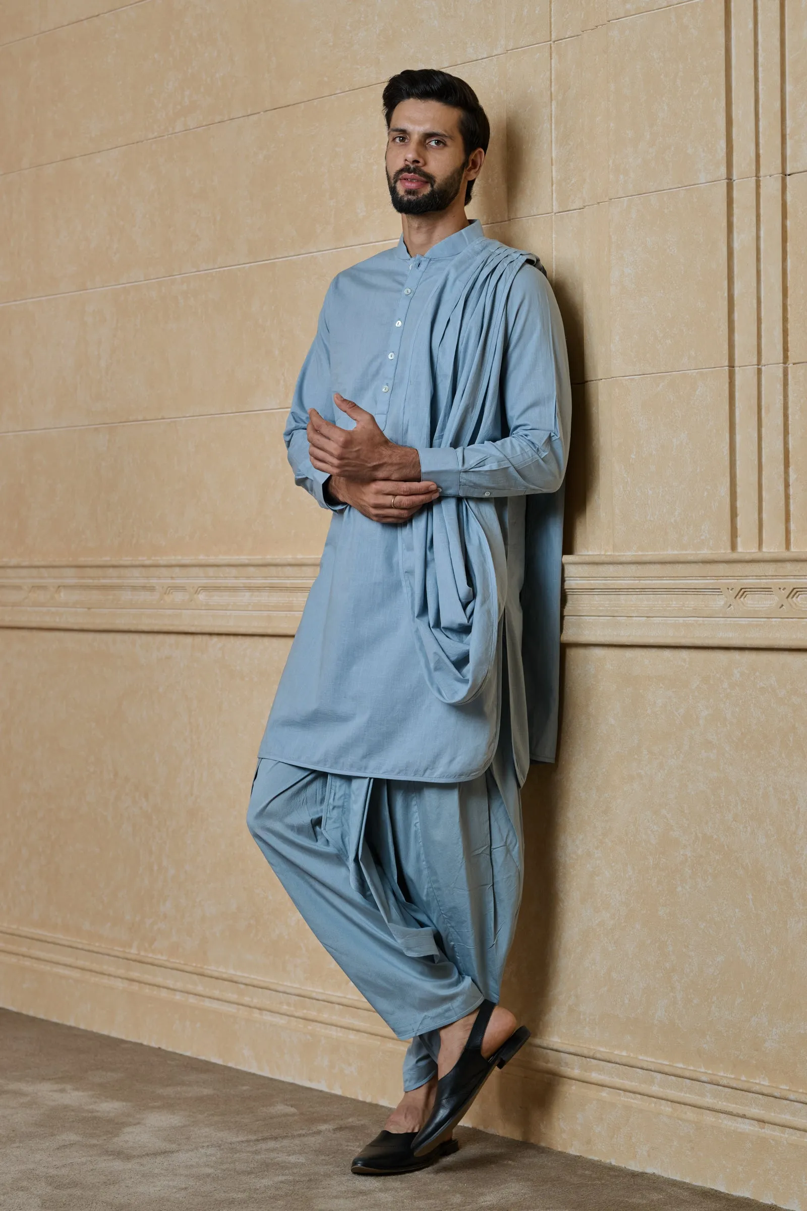 Draperd Kurta With Dhoti And Dupatta