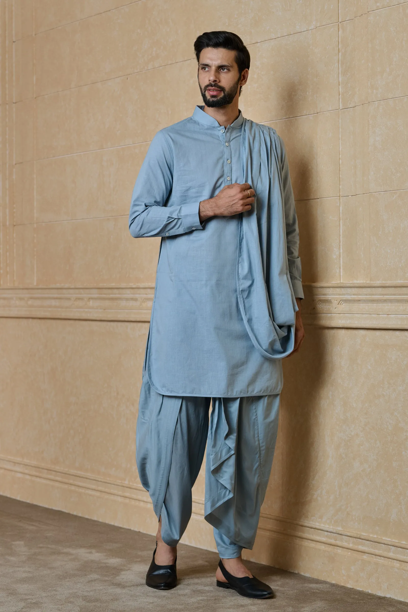 Draperd Kurta With Dhoti And Dupatta