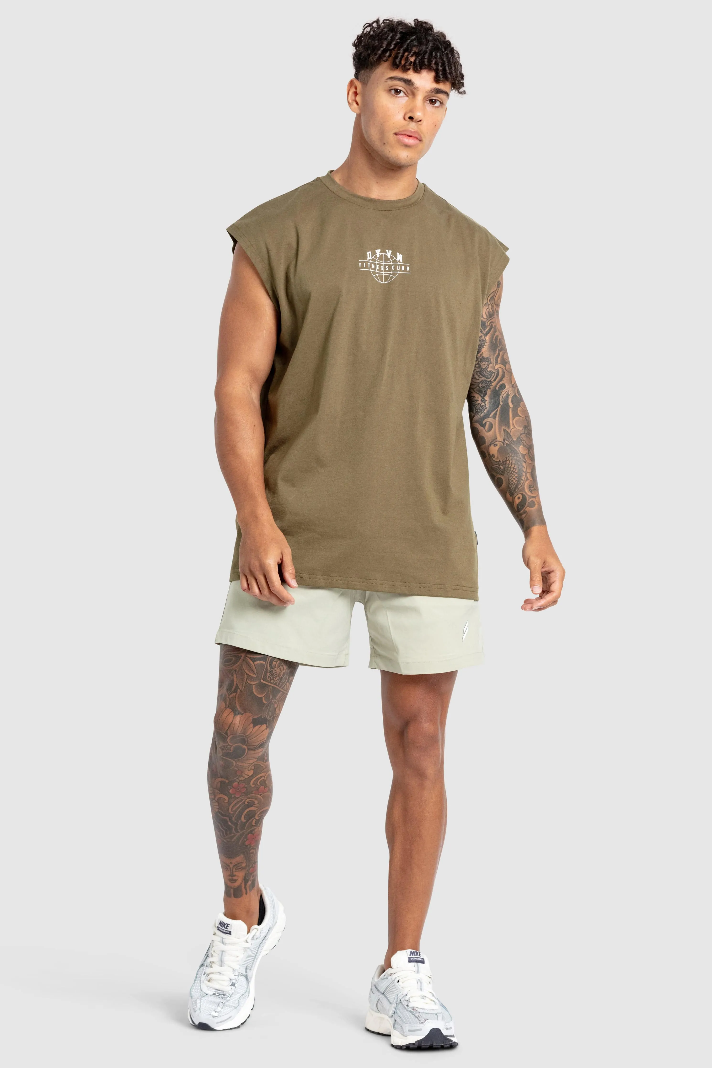 'DYVN' Fitness Club Cut Off Tank - Army Green