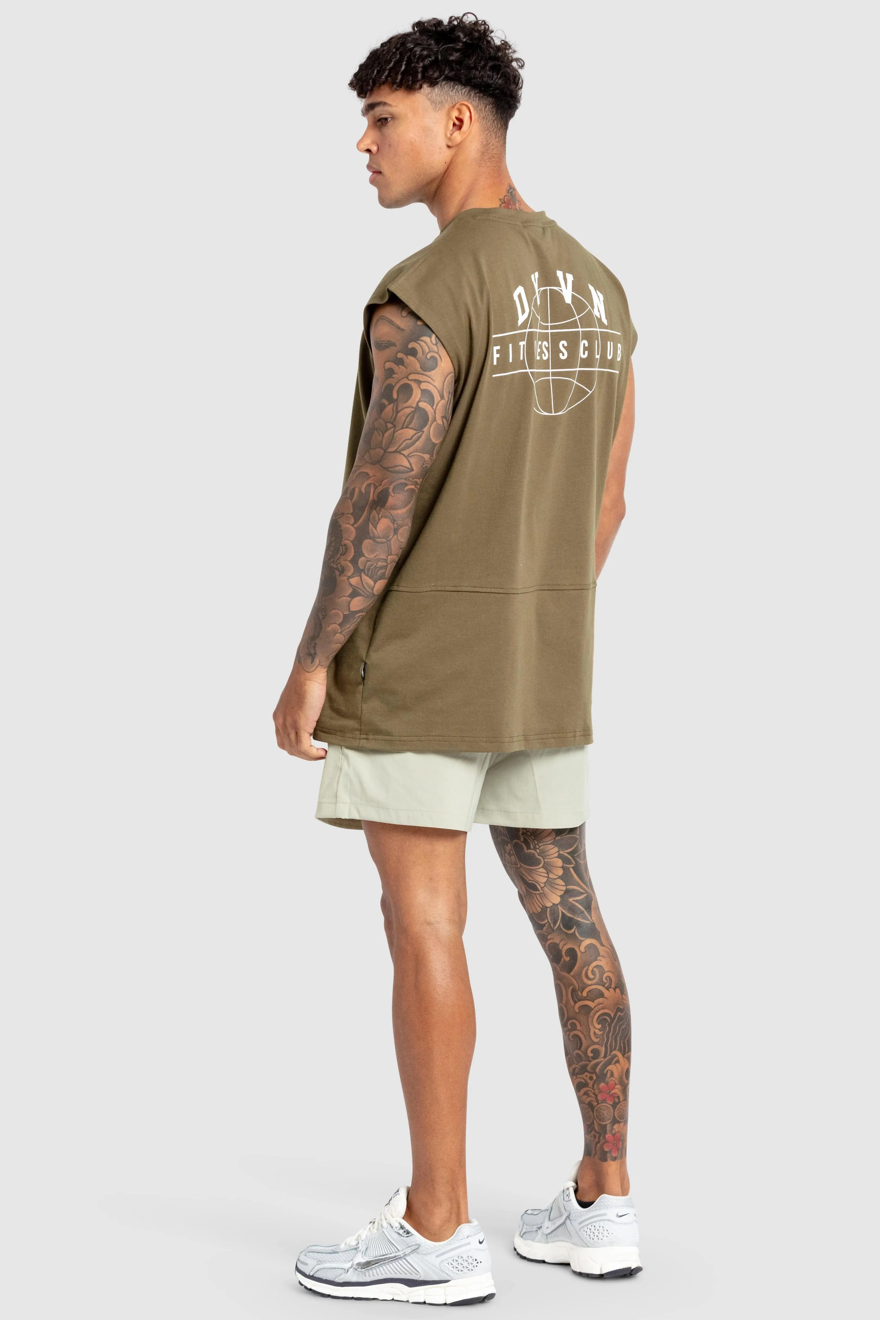 'DYVN' Fitness Club Cut Off Tank - Army Green