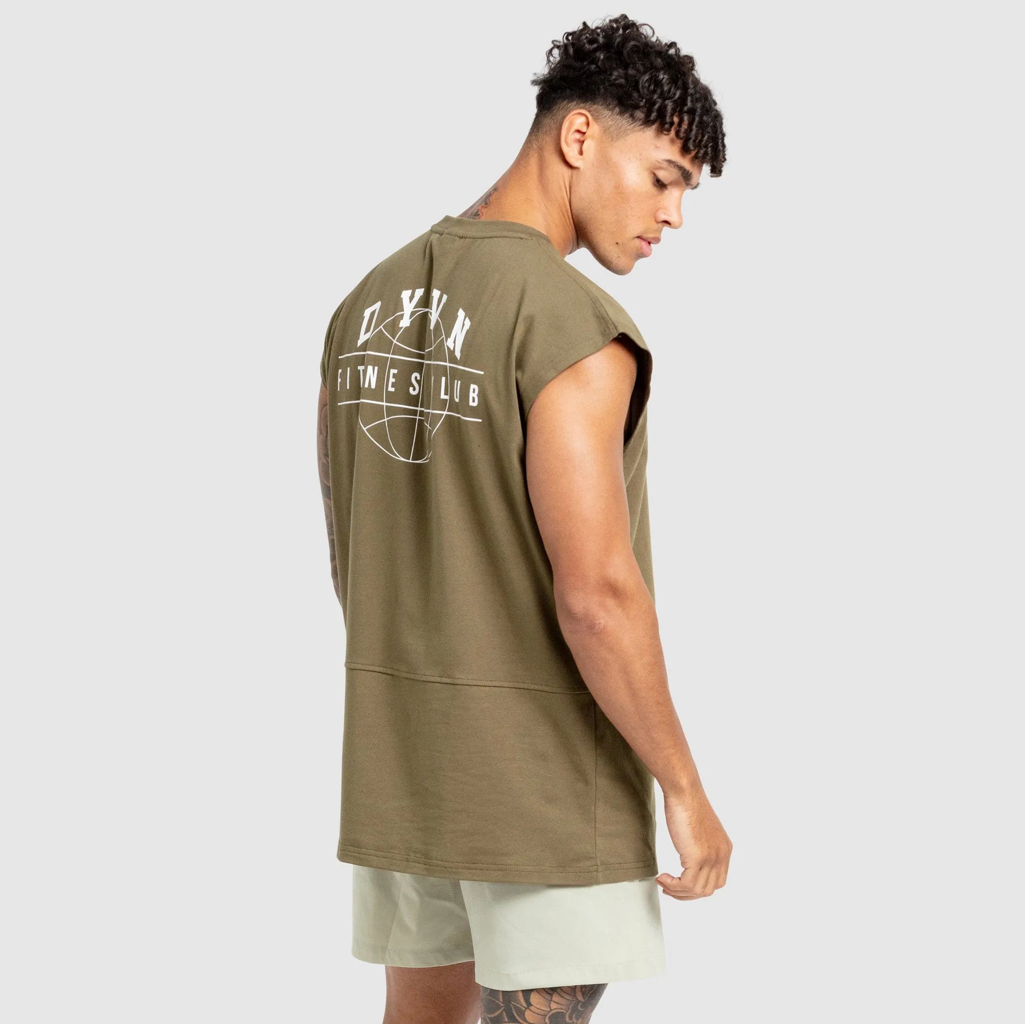 'DYVN' Fitness Club Cut Off Tank - Army Green