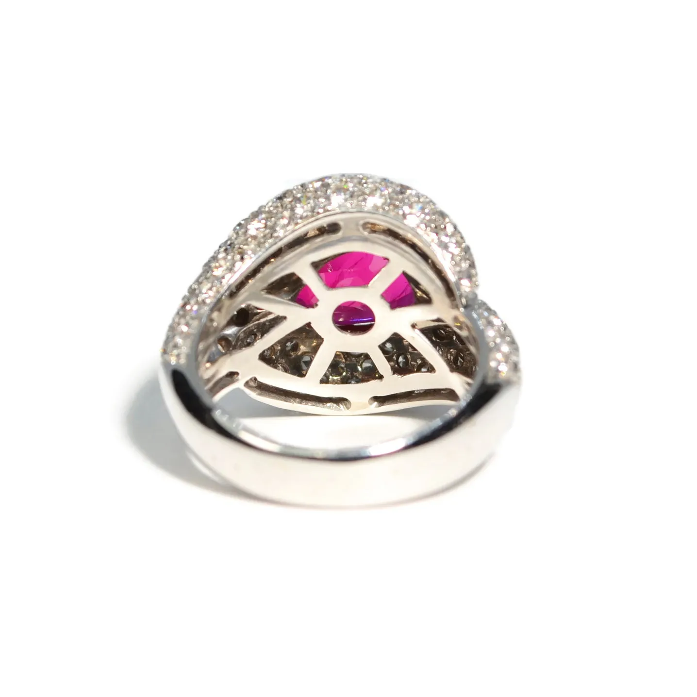 Eclat Jewels - One of Kind Estate Ring with Burma Ruby and Diamonds, 18k White Gold