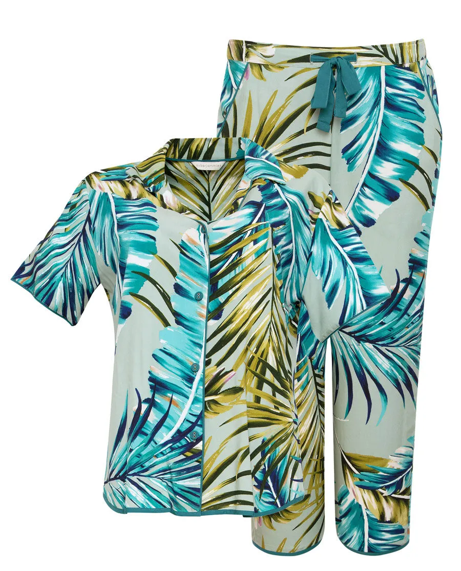 Eleanor Palm Leaf Print Print Cropped Pyjama Set