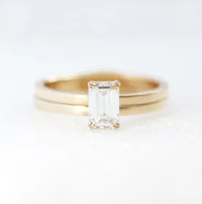 Emerald Cut Diamond Engagement Ring Set, 18K Gold Diamond Ring Set