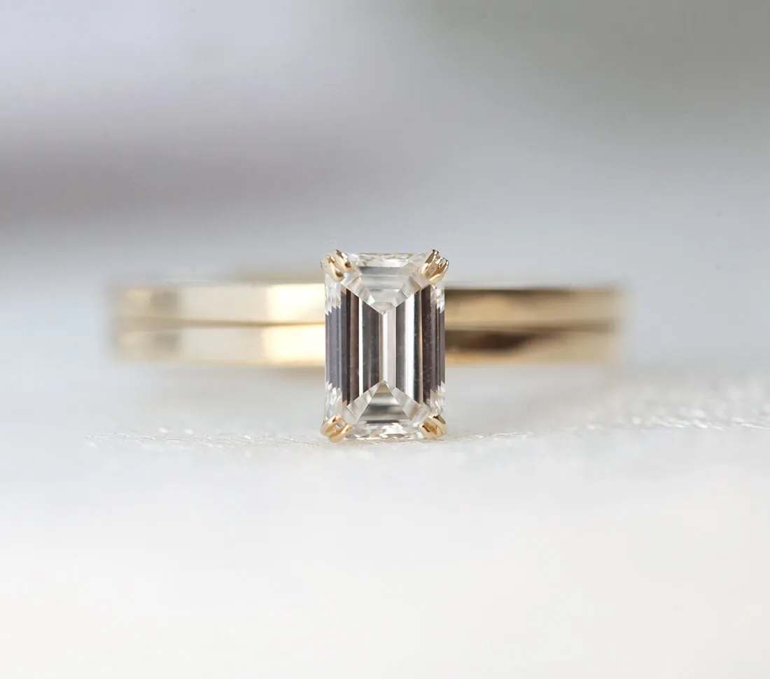 Emerald Cut Diamond Engagement Ring Set, 18K Gold Diamond Ring Set