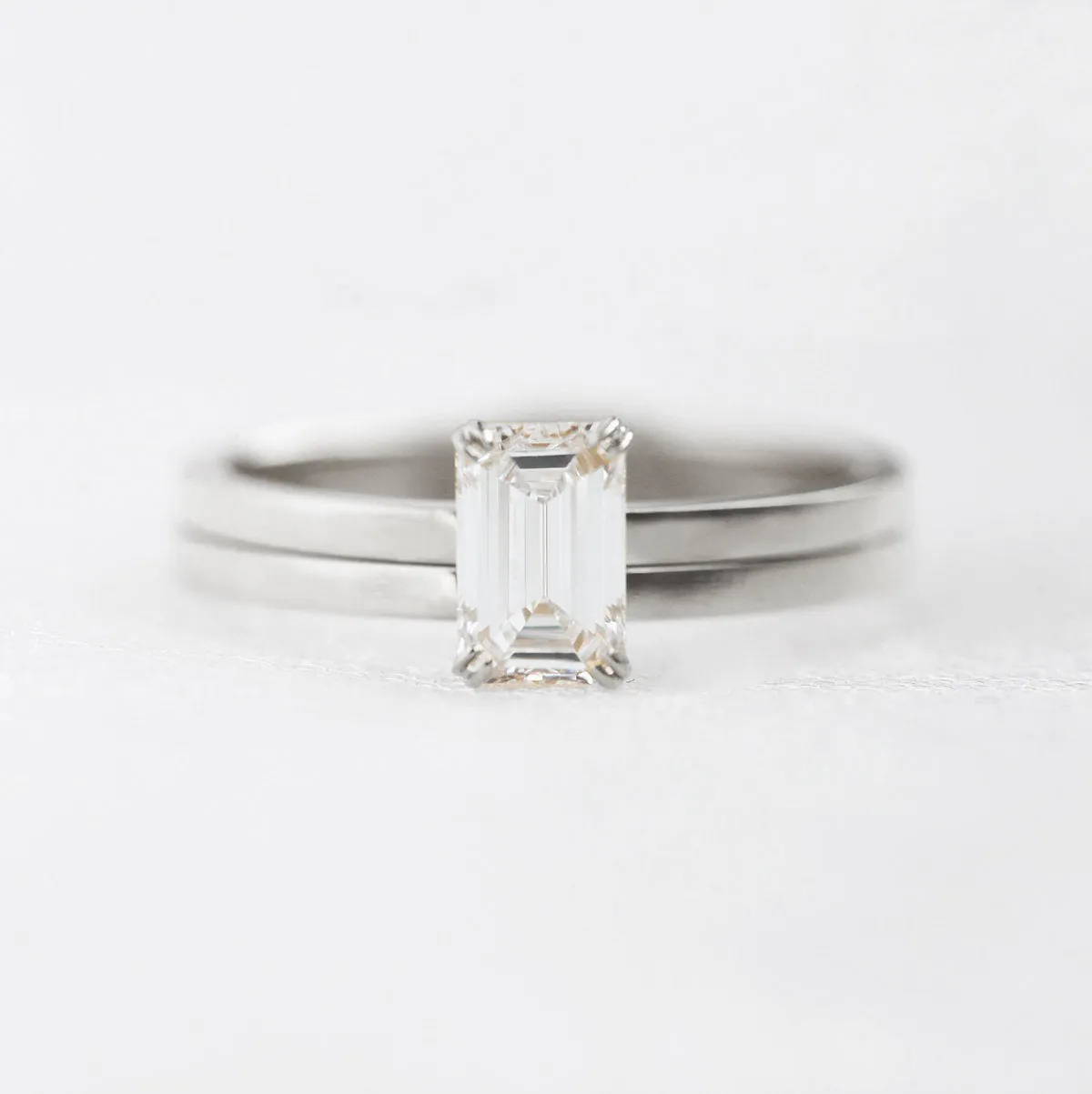 Emerald Cut Diamond Engagement Ring Set, 18K Gold Diamond Ring Set