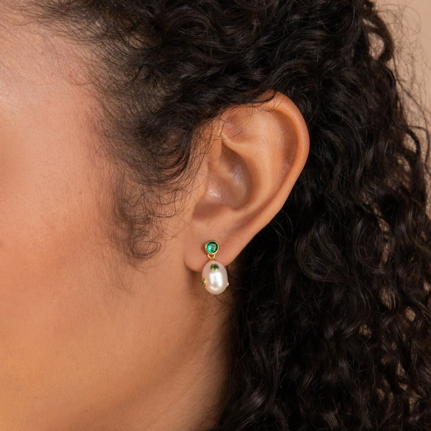 Emerald Pearl Drop Studs