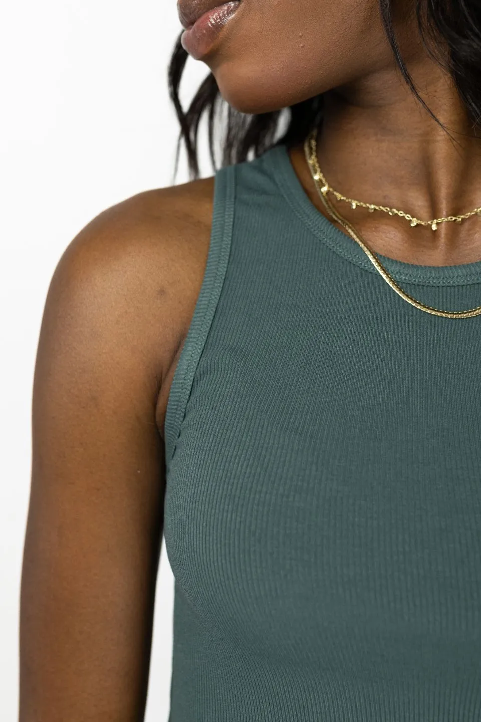 Envy Dark Olive Rib Cut Away Tank