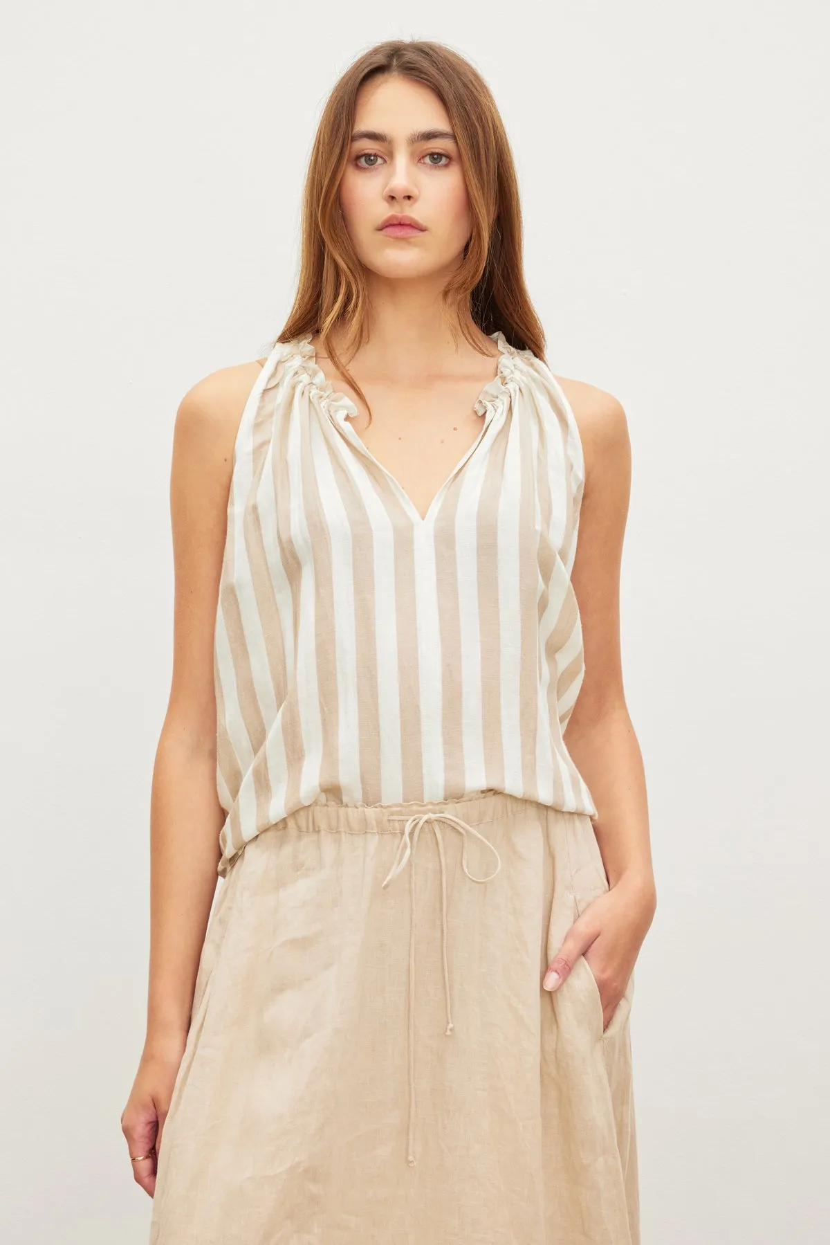 ERICA STRIPE LINEN TANK - VELVET