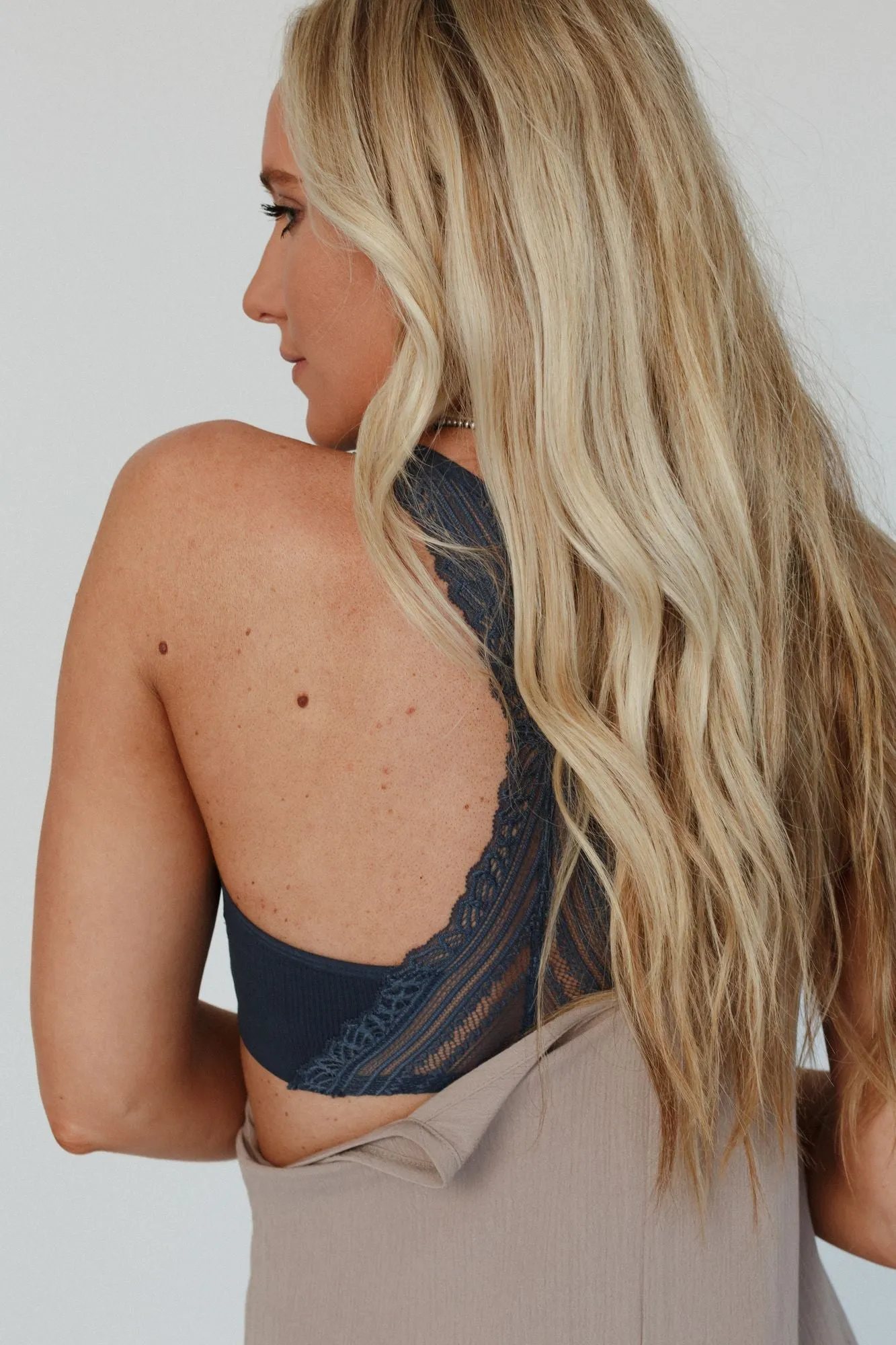 Evermore Seamless Lace Racerback Bralette - Navy