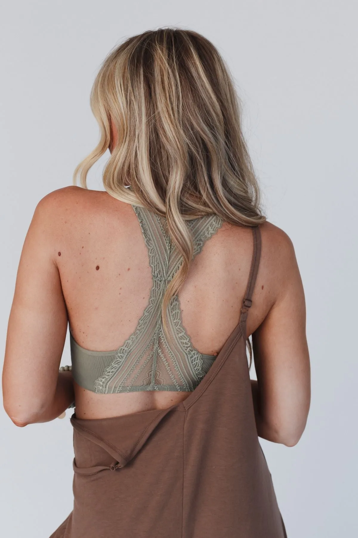 Evermore Seamless Lace Racerback Bralette - Sage