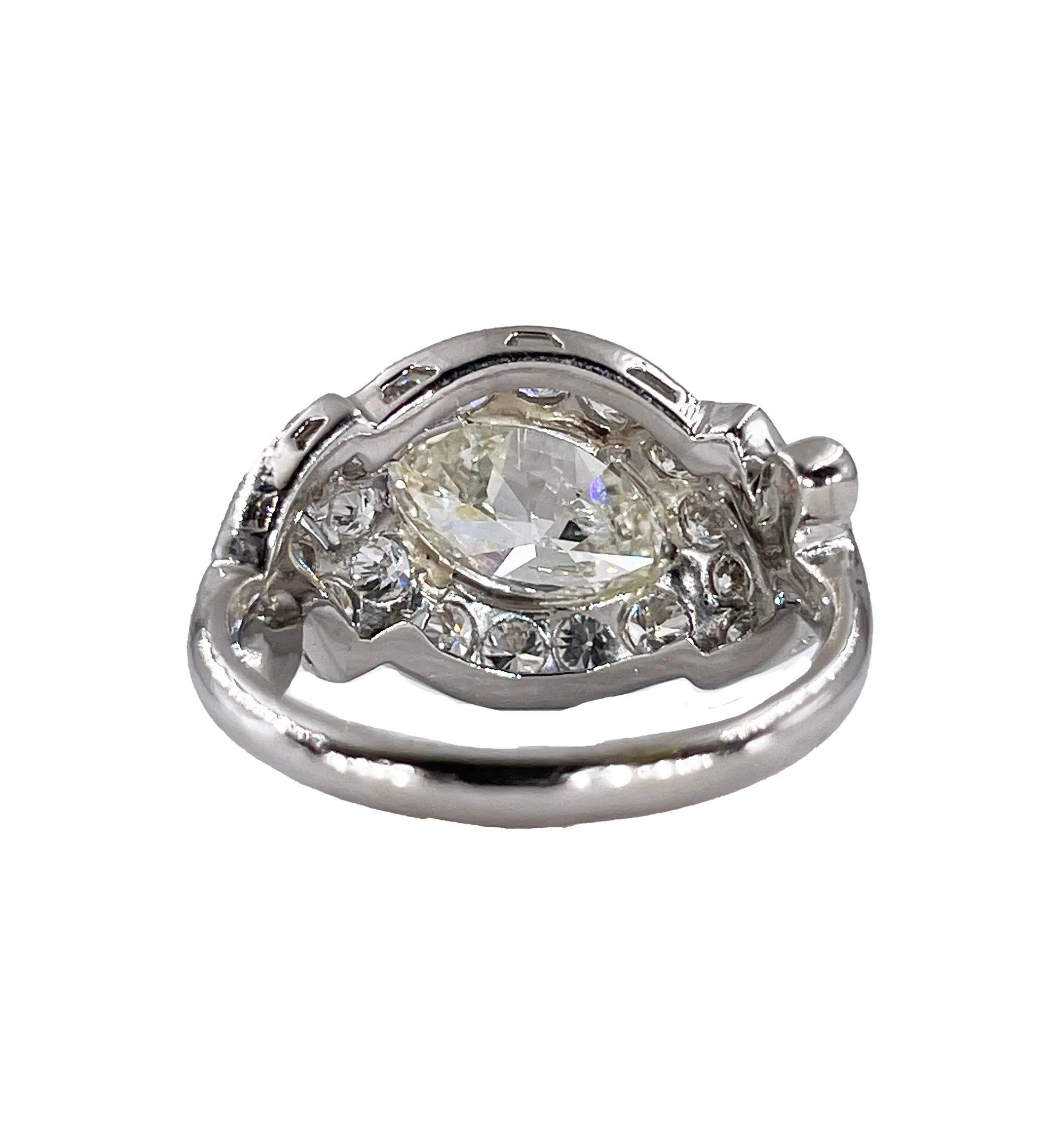 Exquisite Antique Art Deco 2.51ct Moval Marquise Cut Diamond PL Engagement Ring